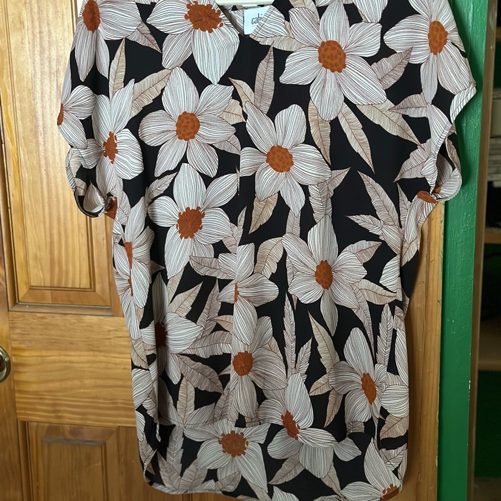 CAbi Black and White Floral Blouse